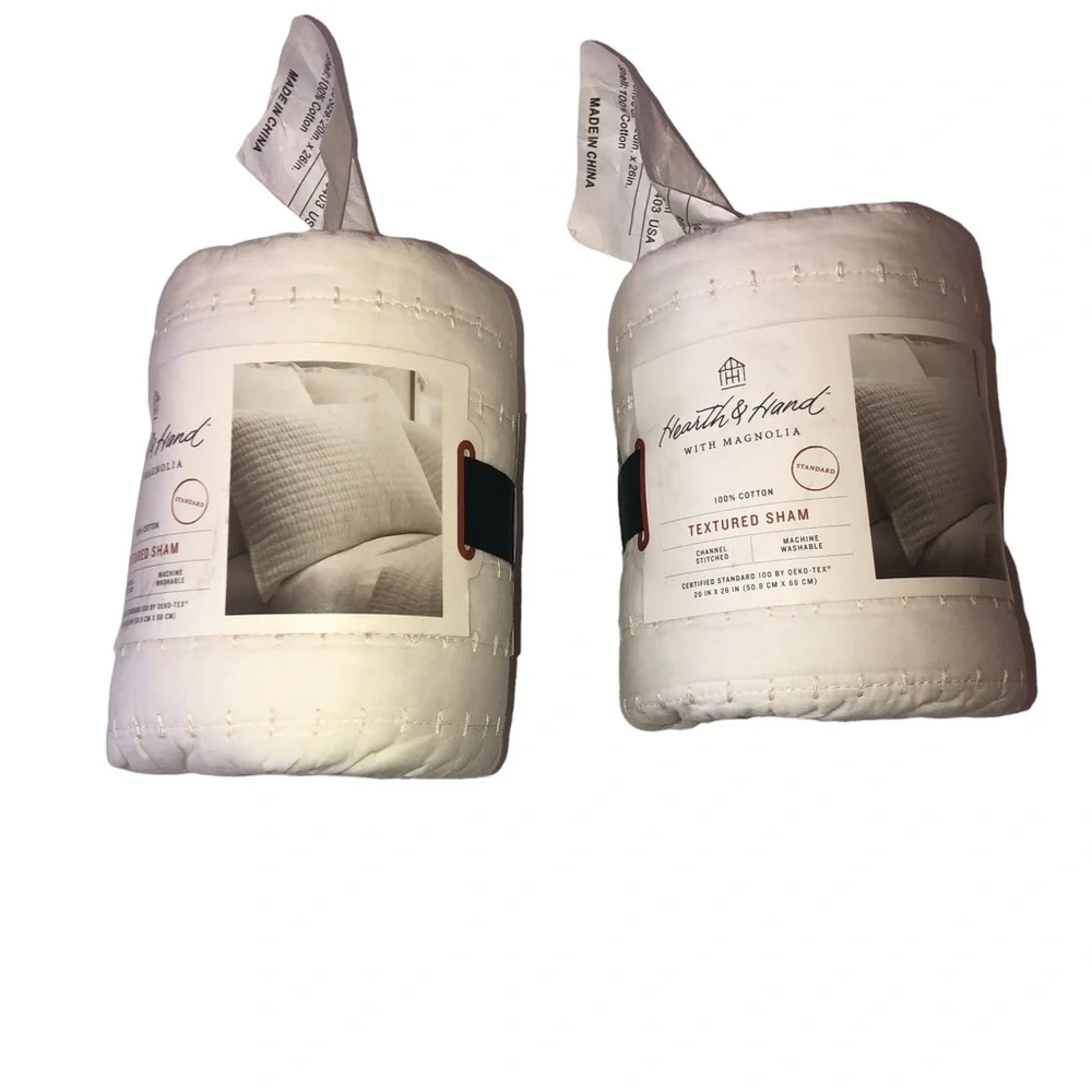 2 Hearth & Hand Magnolia Standard Solid Texture Pillow Shams Chip Joanna Gaines - Picture 4 of 10